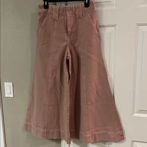 NWOT Free People Sheer Luck cropped wide leg jeans in pink